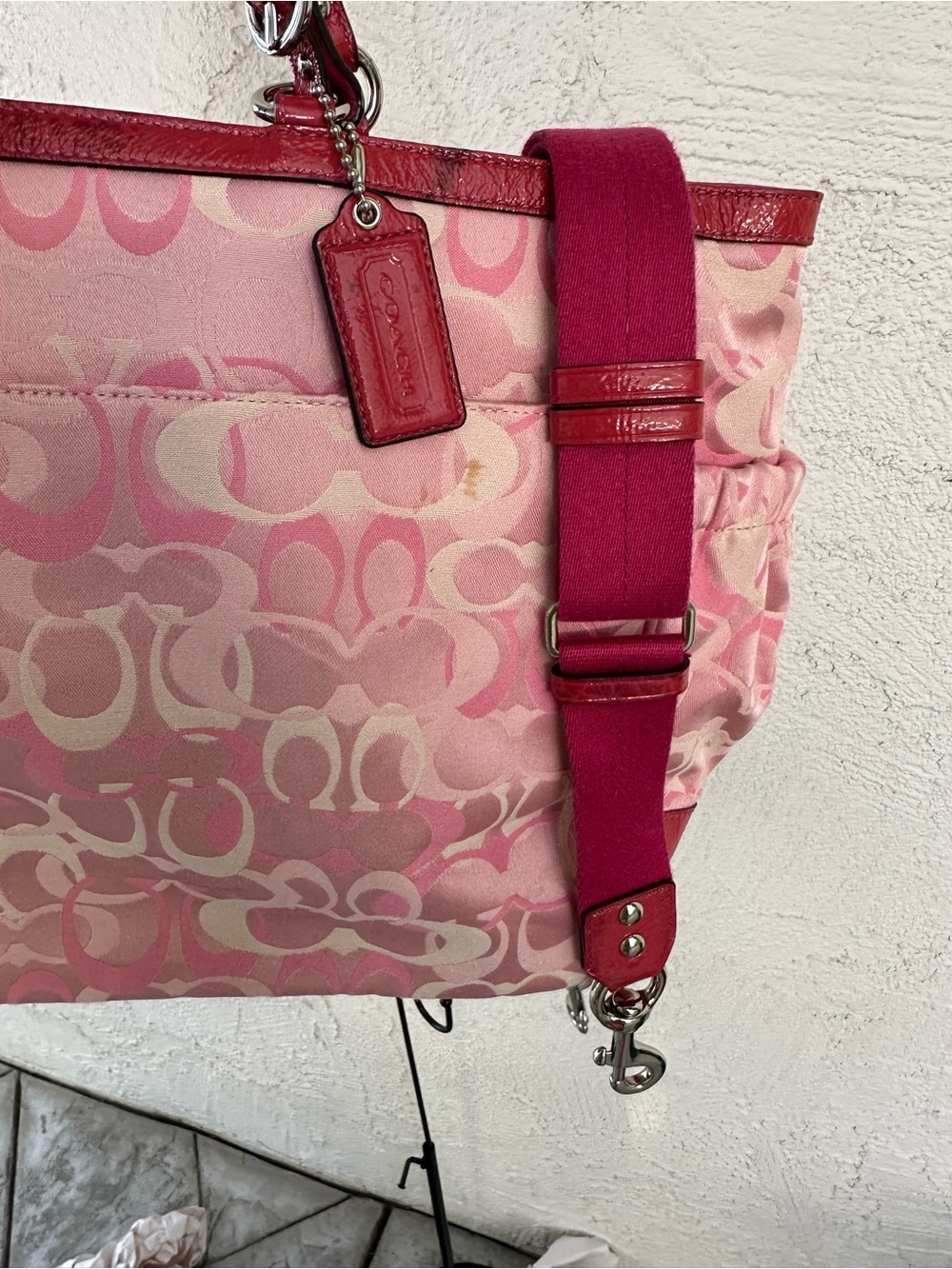 Coach Y2K Pink Signature Diaper Bag Tote with Hot Pink Patent LeatherTrim 2010 - Picture 9 of 10